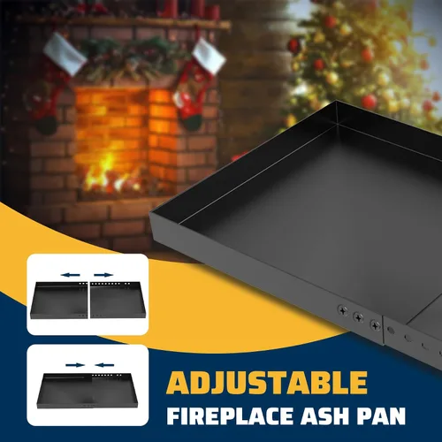 Miniatura 5 de Bandeja rectangular para chimenea, cenicero expandible para recoger cenizas, acero galvanizado con recubrimiento en polvo, soporte ajustable