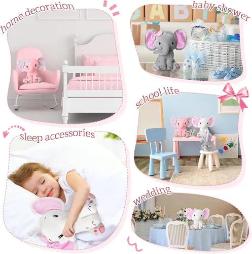 Miniatura 6 de Zomiboo 3 piezas de elefante de peluche de 8 pulgadas, elefante de peluche, regalo para decoración de cama de bebé, niña y niño (estilo lindo)