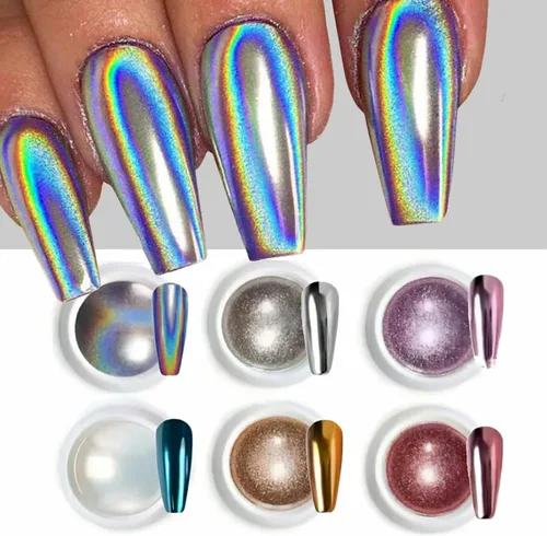 Miniatura 8 de Polvo de uñas de cromo gris y negro, polvo metálico para uñas, efecto espejo holográfico, polvo de cromo, polvo de otoño e invierno, pigmento