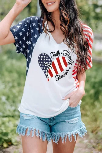 Miniatura 2 de Camisas patrióticas para mujer, camiseta con la bandera estadounidense, Faith Family Freedom Graphic Tee USA Star Stripes Tops