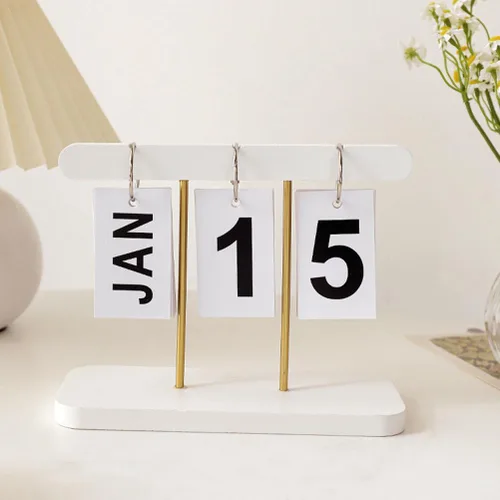 Miniatura 3 de BESTOYARD Calendario de escritorio perpetuo con bloques abatibles de madera de 6 x 4 x 2 pulgadas, pantalla de fecha reutilizable y organización que