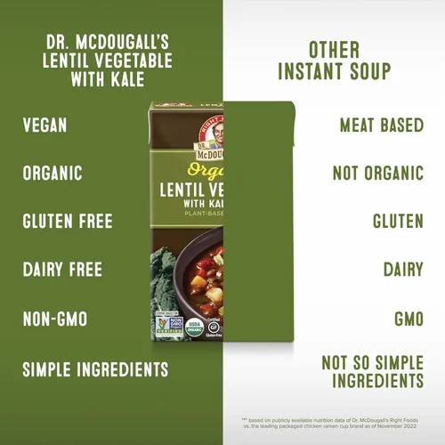 Miniatura 6 de Dr. McDougall's Right Foods Vegetales de lentejas orgánicas con sopa vegana de col rizada, 18 onzas (paquete de 6) sin gluten, USDA orgánico, sin
