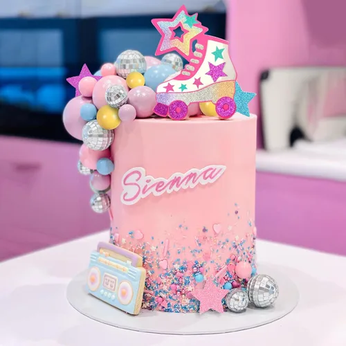 Miniatura 6 de Decoración para tartas de patinaje sobre ruedas, bola de discoteca, decoración de pastel para pasteles de bolas pastel para 80, 90, patinaje, hip