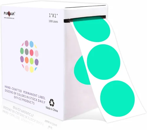 Miniatura 9 de PARLAIM Pegatinas adhesivas permanentes redondas de 1 pulgada con código de color en forma de puntos, 1000 por rollo, caja dispensadora de Azul