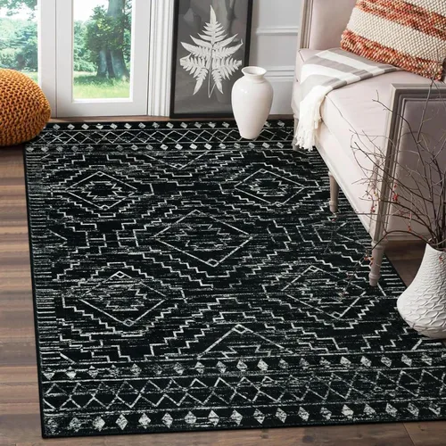 Miniatura 12 de Wonnitar Alfombra marroquí lavable de 5 x 7 pies, color negro, alfombra grande para sala de estar, antideslizante, bohemio, para dormitorio
