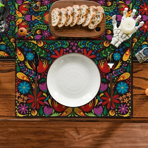 Miniatura 2 de Artoid Mode Manteles Individuales Mexicanos Cinco De Mayo para Mesa de Comedor, 12 x 18 Pulgadas Decoración Floral Fiesta Día De Los Muertos