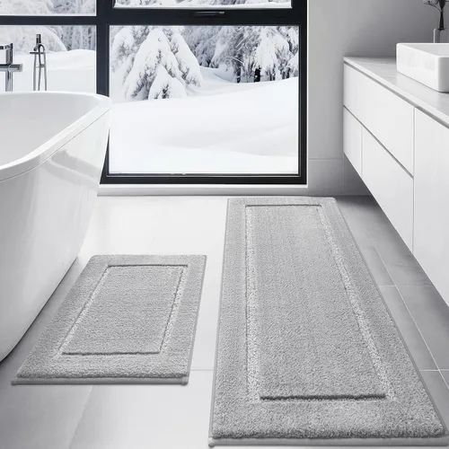 Miniatura 17 de Juego de alfombras de baño de 3 piezas de color blanco hueso, ultra suave, gruesa, esponjosa, microfibra absorbente, parte trasera antideslizante