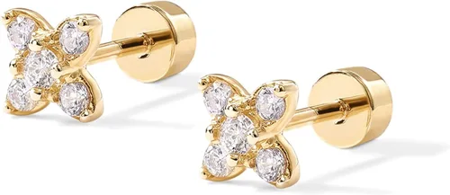 Miniatura 3 de PAVOI 14K Gold Plated Solid 925 Sterling Silver Post Cubic Zirconia Flat Back Earrings for Women Cartilage Earring Helix Piercing Jewelry Small