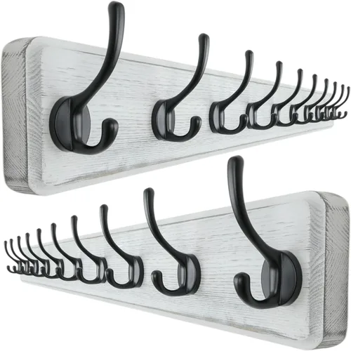 Miniatura 32 de Dseap Perchero de Pared: Moderno, Patentado, Resistente, 17.4" de Largo, Riel Colgador de Madera con 5 Ganchos Dobles para Abrigos de Invierno, Negro
