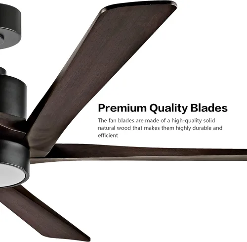 Miniatura 5 de WINGBO Ventilador de techo CC de 64 pulgadas con luces y control remoto, 5 cuchillas reversibles de madera tallada, motor de CC silencioso de 6