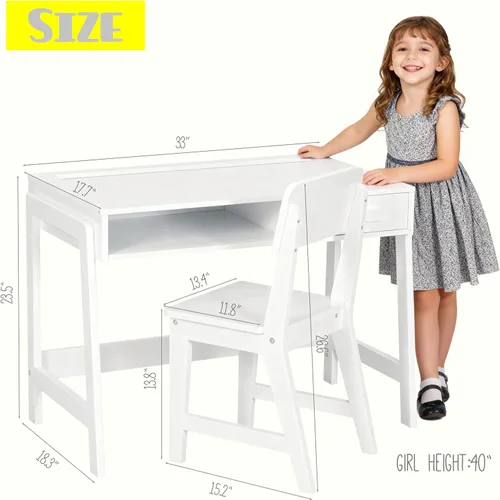 Miniatura 9 de UTEX Juego de escritorio y silla para niños, escritorio de estudio para niños con cubos de almacenamiento, mesa de estudio para niños de madera