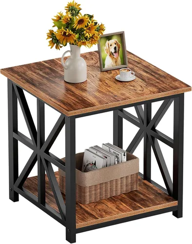 Miniatura 11 de GreenForest - Mesa de noche con estante de almacenamiento de 2 niveles, mesa auxiliar grande de 61 cm para sala de estar, mesita moderna para Negro