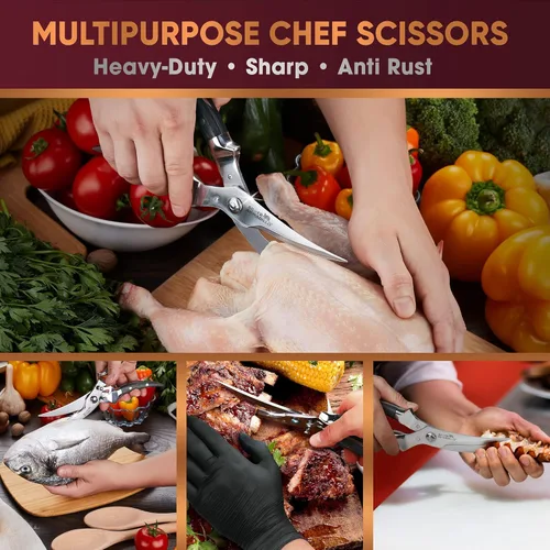 Miniatura 4 de Tijeras de aves de corral resistentes, tijeras profesionales de cocina de acero inoxidable para huesos, pollo, carne, pescado y verduras