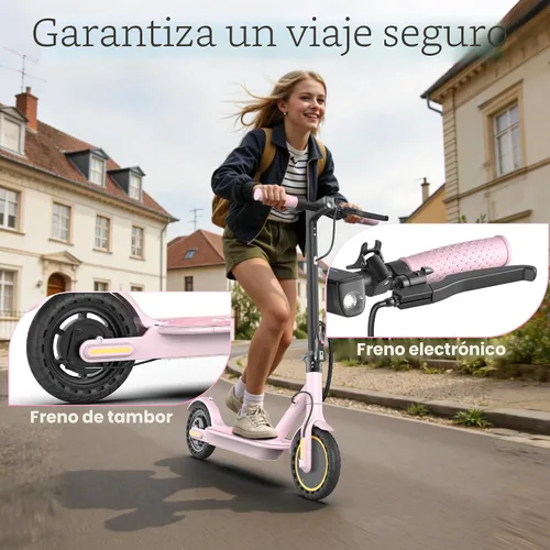 Miniatura 5 de WERHY Scooter eléctrico plegable para niños, motor de 350 W, alcance máximo de 12/16 millas, velocidad máxima de 19 MPH, neumático sólido de 8.5 Rosa
