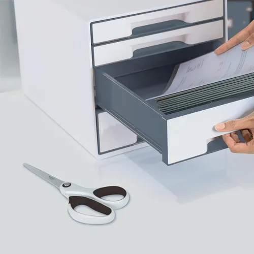 Miniatura 8 de Leitz Tijeras de titanio, para diestros o zurdos, 2.6 x 0.6 x 5.9 in, papelería de oficina, mango ergonómico, rango WOW, color blanco perla