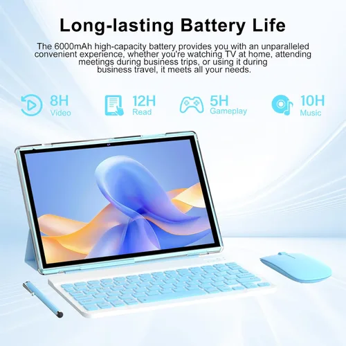 Miniatura 2 de Tablet Android 15 de 10 pulgadas con lápiz capacitivo para teclado, 8 GB de RAM 2 en 1 Tableta, incluye mouse y funda protectora, batería de 6000