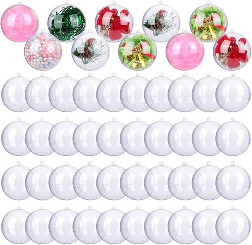 50 adornos de bolas rellenables de plástico transparente – Bolas transparentes para manualidades, adornos colgantes inastillables para árbol de