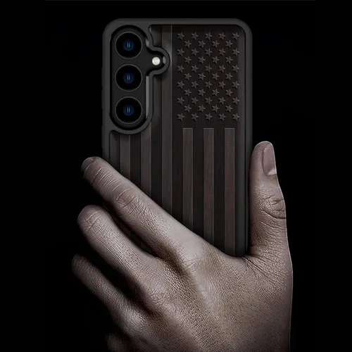 Miniatura 2 de Carveit Funda de madera para Galaxy S24 - Madera natural y TPU negro suave, cubierta protectora a prueba de golpes, diseño de madera único Bandera