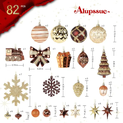 Miniatura 3 de Alupssuc Juego de 82 bolas de Navidad, encantador juego de regalo clásico, decoración de plástico inastillable para árbol de Navidad, vacaciones