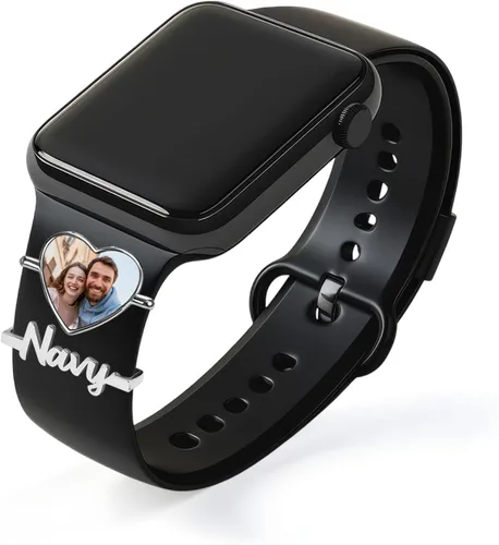 Miniatura 18 de ubmpj Dijes de banda de reloj personalizados para reloj inteligente, cerraduras de banda mágica personalizadas con nombre y foto para mujeres