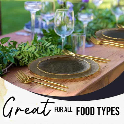 Miniatura 7 de Platos de plástico exquisitos para fiesta, juego de 40 piezas, elegantes platos de cena de plástico para 20 invitados, 20 platos de postre de 20 x
