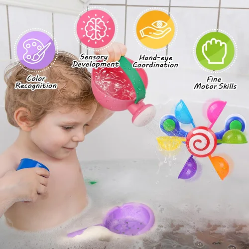Miniatura 3 de Juguete de baño para bebé, regadera para niños, cucharas de baño, molino de viento, juguetes de agua, divertido juguete interactivo para bañera