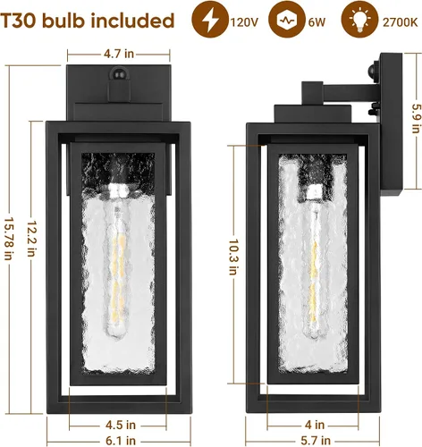 Miniatura 5 de WIHTU Lámpara de pared exterior con sensor de movimiento, lámpara de pared para exteriores con ondas de agua, paquete de 2 luces de pared