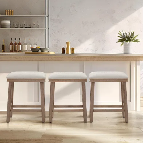 Miniatura 25 de Taburete de bar gris de madera maciza para encimera de cocina, taburete de bar con asiento de cuero sintético, taburete tapizado para isla de 34 a