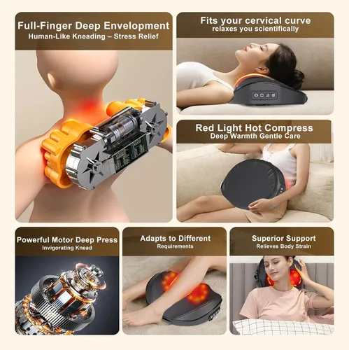 Miniatura 2 de LEERCON Masaje de espalda amasamiento almohada de masaje Shiatsu masajeador para cuello, hombros, cintura para alivio total del cuerpo