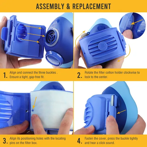 Miniatura 6 de Máscara respiradora reutilizable de media cara con 6 filtros, máscara antipolvo de silicona de grado alimenticio 2818 para pintar, limpiar, lijar