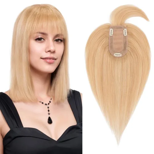 Miniatura 35 de Benehair Peluca de cabello con clip con flequillo, peluca secreta de cabello 100% humano, postizo superior con flecos, peluca de repuesto