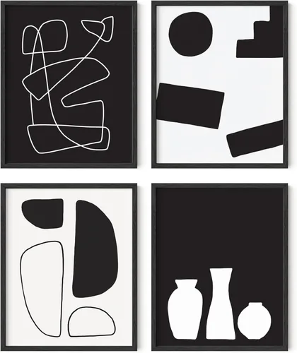 Miniatura 20 de HAUS AND HUES Arte abstracto para pared en blanco y negro, juego de 4 pósteres minimalistas en blanco y negro para paredes, pósteres estéticos Juego