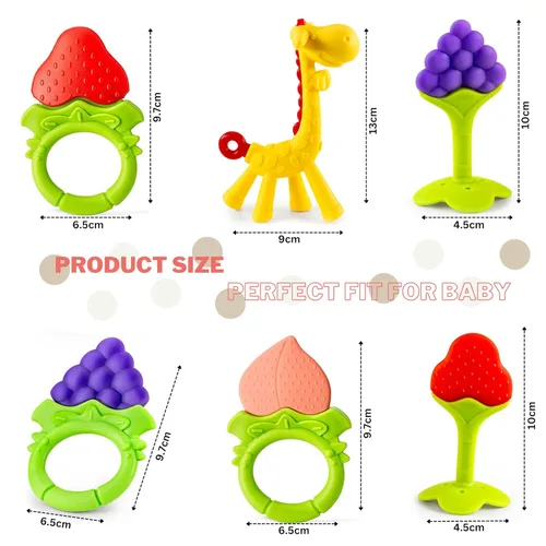 Miniatura 2 de Juguetes para dentición para bebés, paquete de 6 unidades, juego de mordedor para recién nacidos, silicona de grado alimenticio, apto