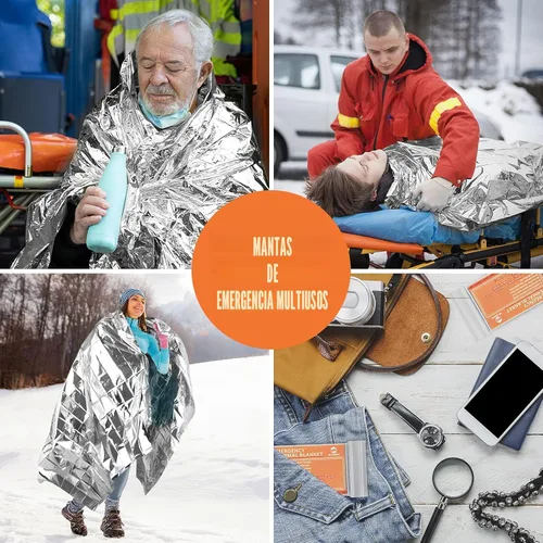 Miniatura 4 de QIO CHUANG Mantas térmicas de Mylar de emergencia, manta espacial, kit de supervivencia, manta de campamento (paquete de 4). Perfecto