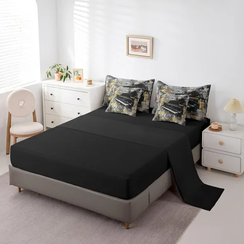 Miniatura 4 de Piano Music 7pcs Comforter King,Musical Notes Bedding Set Kids Girls Boys Teens Room Decor,Retro Graffiti Grey Gold Music Lover Bed in a Multi 11