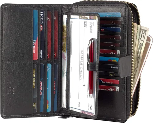 Miniatura 22 de Cartera grande de piel para mujer con bloqueo de identificación por radiofrecuencia