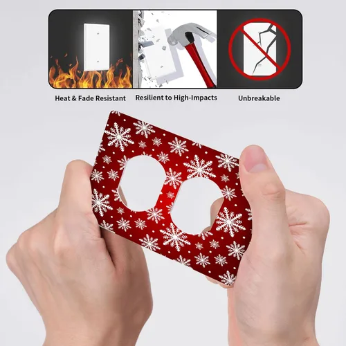 Miniatura 5 de Cubierta de interruptor de luz dúplex de 1 banda, cubierta decorativa de Navidad con copos de nieve rojos, placa frontal decorativa para cocina