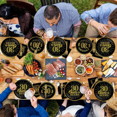 Miniatura 6 de Juego de 96 platos y servilletas para cumpleaños de 30 años, suministros de fiesta, saludos a los 30 años, decoraciones de cumpleaños para hombres