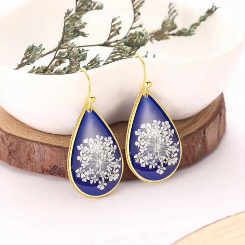 Miniatura 55 de Forget-Me-Not and Queen Anne's Lace Pressed Wildflower Earrings Pressed Flower Earrings Handmade Drop and Dangle Earrings Gift for Woman