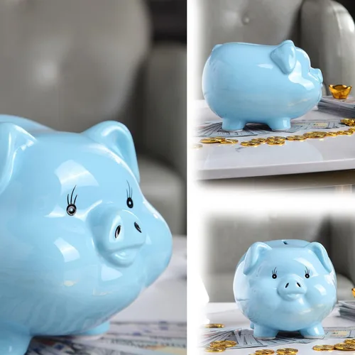 Miniatura 3 de Alcancía de cerdo de cerámica para niños, banco de dinero para adultos, Gilrs Alcancias de Dinero para adultos niños, banco de monedas, decoración