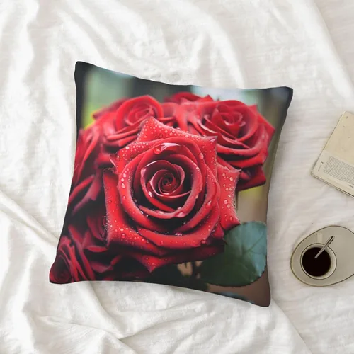 Miniatura 5 de Fundas de almohada cuadradas decorativas para sofá, hermosas fundas de almohada con rosas rojas, funda de cojín de doble cara para sala de estar