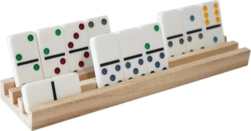 Miniatura 2 de DNB - Bandejas de madera para dominó, juego de 8 soportes, 3 ranuras por soporte, dominó no incluido