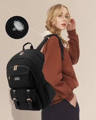 Miniatura 2 de LOVEVOOK Mochila para laptop para mujeres, mochila tote convertible para laptop, mochila ligera de viaje y trabajo para computadora, Negro, 15,6