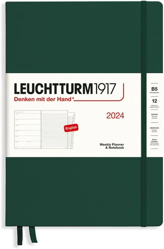 LEUCHTTURM1917 - Agenda semanal y cuaderno 2024 con folleto adicional, tapa dura, composición (B5), verde (1 de enero - 31 de diciembre de 2024)