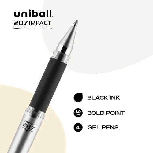 Miniatura 2 de uni-ball Signo 207 Impact Stick - Bolígrafo de gel, 4 bolígrafos negros, bolígrafos de gel de punta gruesa de 0.039 pulgadas, escritura suave, tinta
