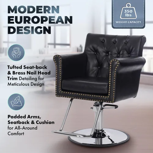 Miniatura 4 de Buy-Rite Chelsea - Silla de salón copetuda negra con ribete de clavos, cojín extraíble de 3.5 pulgadas, bomba hidráulica y brazos acolchados