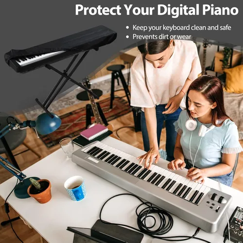 Miniatura 7 de Cubierta antipolvo para teclado de piano de 61 teclas, cubiertas protectoras ajustables a prueba de polvo y suciedad, cubierta completa, cierre