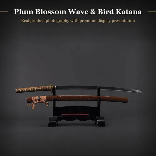 Miniatura 2 de Espada katana samurái japonesa de flor de ciruelo, forjada a mano, hoja de Damasco de acero al carbono 1045, arcilla, espiga completa, afilada