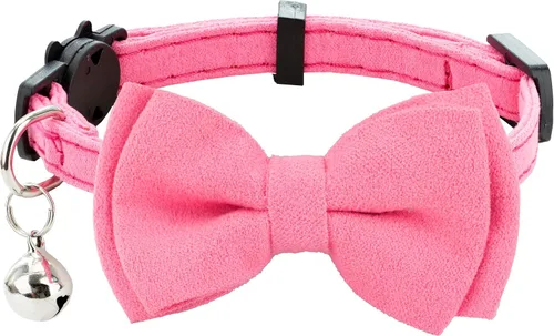 Miniatura 13 de Collar de gato con pajarita de campana Breakaway Kitten Small Pet Safety Solid Wedding Basic Pure Color Suede Soft Adjustable Sailor Bow - [1