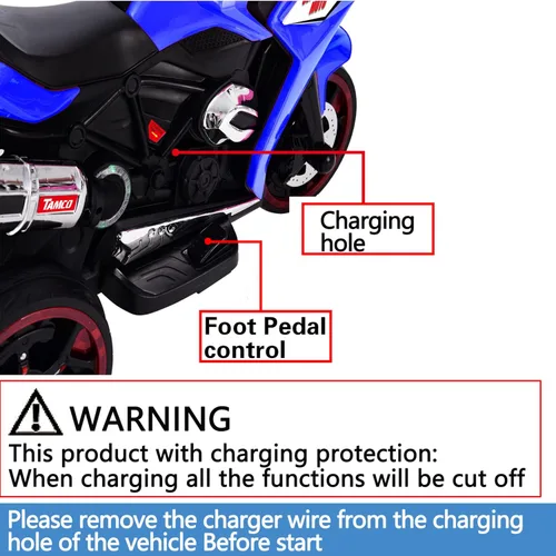 Miniatura 5 de TAMCO - Motocicleta eléctrica para niños con 3 ruedas, recargable, con ruedas ligeras (azul)